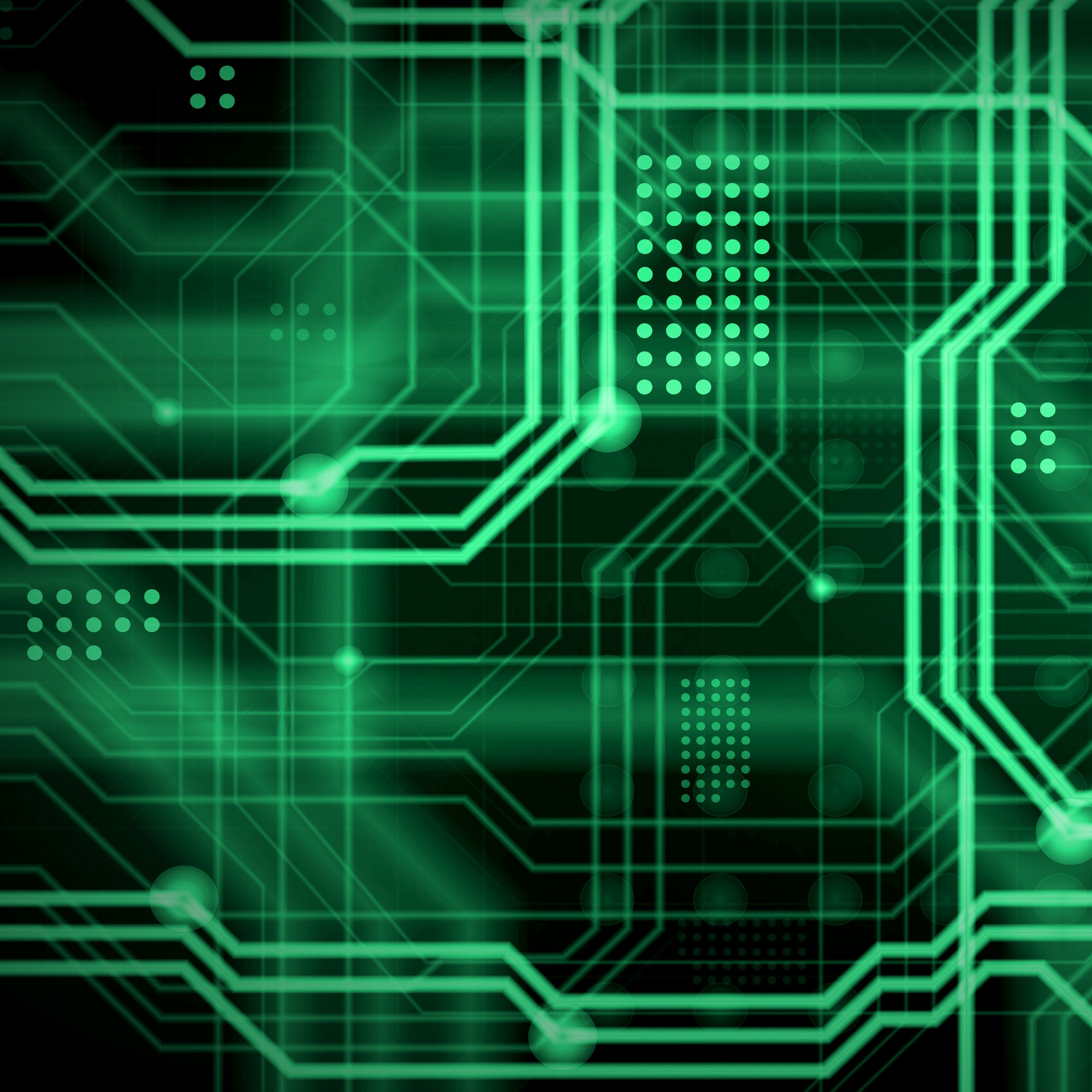 An abstract technological background consisting of a multitude of luminous guiding lines and dots